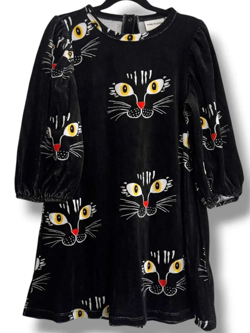 Mini Rodini Halloween Spooky Angry Cat Black Velour Dress Size 7-9Y